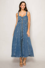 Load image into Gallery viewer, Zip Front Sweet Heart Neck Denim Dress
