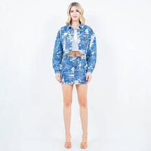 Load image into Gallery viewer, Distressed Jacquard Denim Cropped Jacket