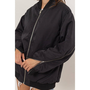 Puffer Bomber Jacket with Sleeve Zipper Detail