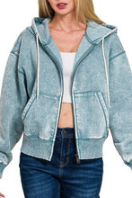 Load image into Gallery viewer, Acid Wash Fleece Cropped Zip-up Hoodie and Sweat Pant Set