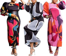 Load image into Gallery viewer, Colorful Puff Sleeve Pleated Maxi Dress