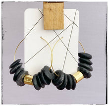 Load image into Gallery viewer, Ashanti Glass Bead Circle Hoop Dangle Earring - Black