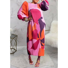 Load image into Gallery viewer, Colorful Puff Sleeve Pleated Maxi Dress