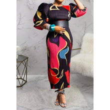Load image into Gallery viewer, Colorful Puff Sleeve Pleated Maxi Dress