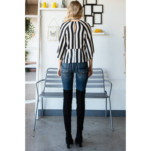 Striped Front Tie Peplum Blouse