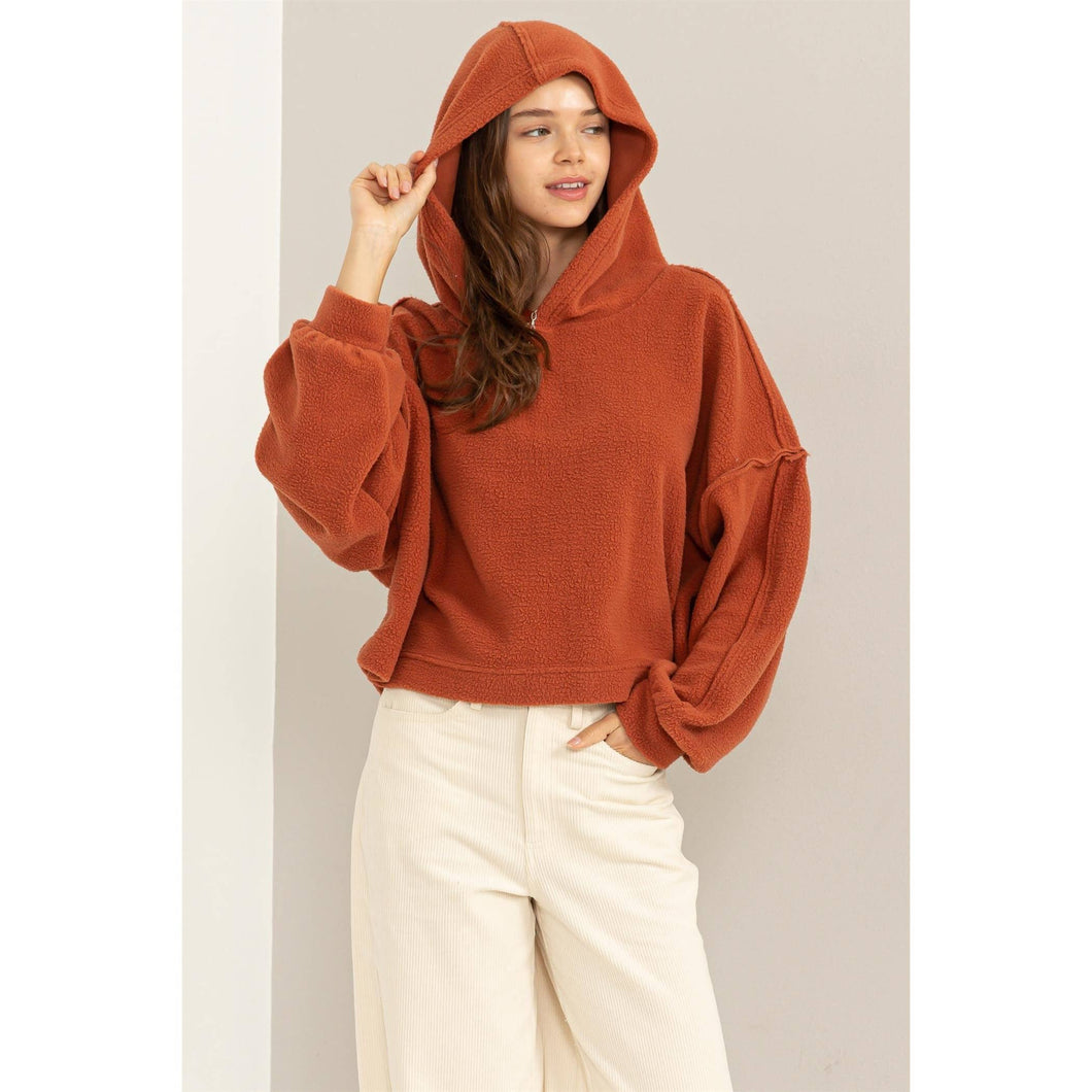 Warm Fluffy Fleece Oversized Crop Hoodie