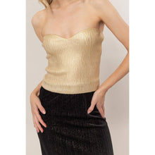 Load image into Gallery viewer, Metallic, Metal Foil Coated Knit Sweetheart Tube Top: GOLD