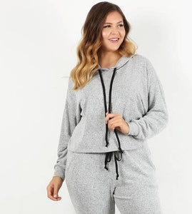 Long Sleeve Soft Cozy Knit Pullover Hoodie, Plus