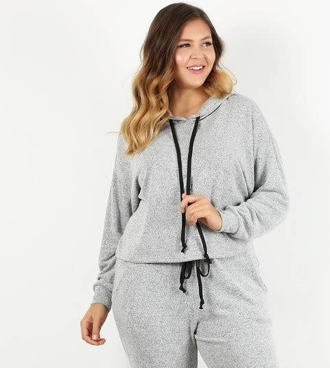 Long Sleeve Soft Cozy Knit Pullover Hoodie, Plus
