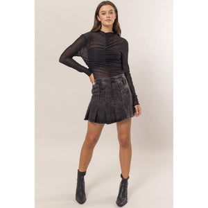 Sparkle, Lurex Mesh Ruched Sheer Long Sleeve Knit Top