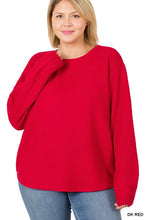 Load image into Gallery viewer, Ebony, Red Tunic Waffle Stitch Curved Hem Sweater - Plus