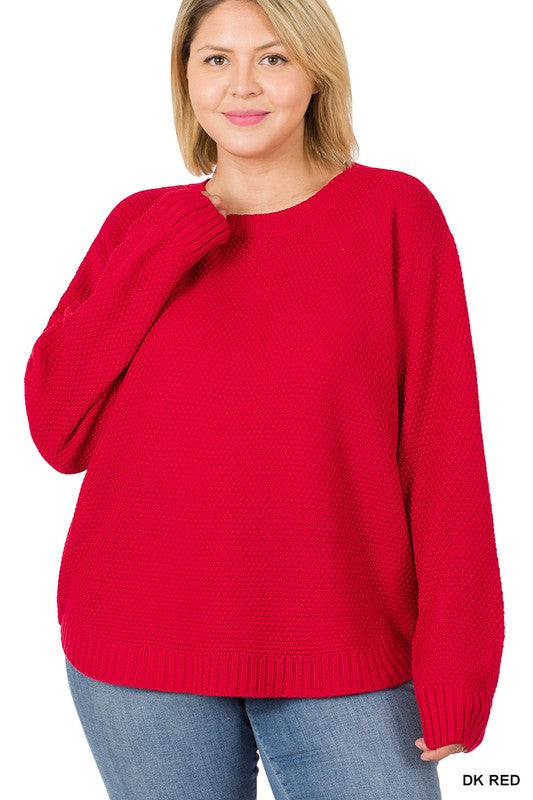 Ebony, Red Tunic Waffle Stitch Curved Hem Sweater - Plus – Stylish