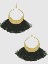 Load image into Gallery viewer, Textured Metal Thread Fan Tassel Drop Gold Tone  Earrings