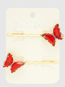 Crystal Butterfly Gold Tone Hair Pins Set of Two