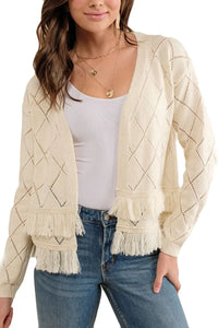 Ash, Open Front Sweater Cardigan With Fringe Detail
