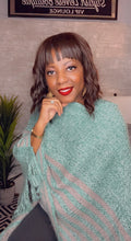 Load image into Gallery viewer, Turquoise Marl Striped Fringed Poncho