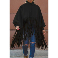 Load image into Gallery viewer, Fringe Faux Suede Zip Back Funnel Neck Poncho
