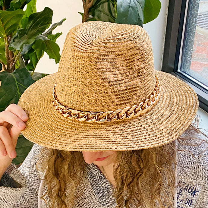 Cuban Summer Straw Hat with Chain Trim