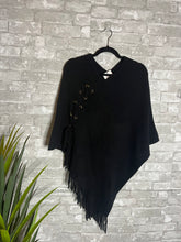 Load image into Gallery viewer, Jessie, Lace Side Soft Acrylic Poncho w/ Fringe