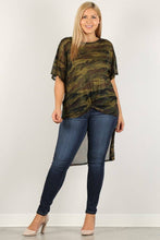 Load image into Gallery viewer, Camo Mesh Hi-Low Tunic Sheer Plus Size Top