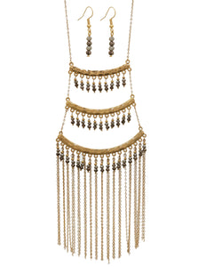 Stylish LeNese Glass Beads and Antique Gold Metal Tassel Necklace Jewelry Set