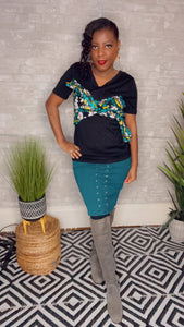 Ashanti, Crew Neck Short Slv Wrap African Print T-shirt