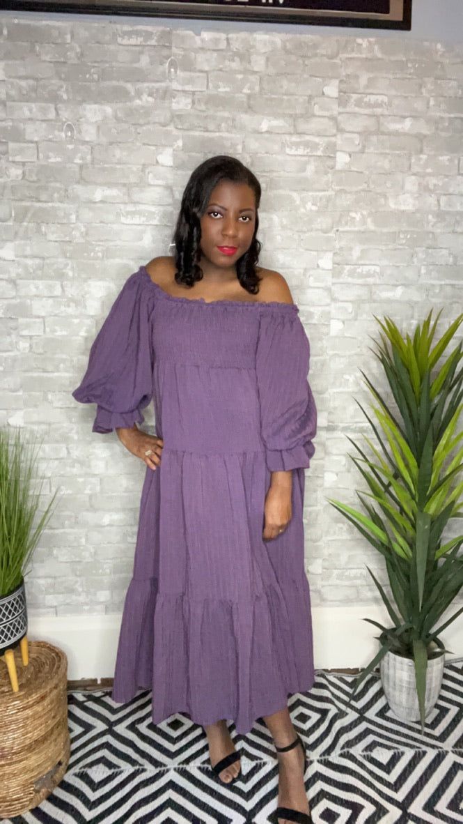 Wisteria, 3/4 Sleeve Smocked Top Tiered Dress w/ Pockets SMALL Wisteria, 3/4 Sleeve Smocked Top Tiered Dress w/ Pockets SMALL