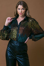 Load image into Gallery viewer, Ombre Sequin Blouse Button Front Shirt