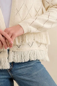 Ash, Open Front Sweater Cardigan With Fringe Detail