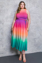 Load image into Gallery viewer, Yuma, Sleeveless Smocked Woven Midi Ombre Dress w/ Belt