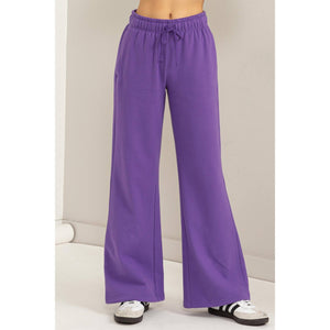 Weekend Chill, Mid Rise Drawstring Wide leg Sweat Pant