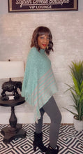 Load image into Gallery viewer, Turquoise Marl Striped Fringed Poncho