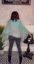 Load image into Gallery viewer, Turquoise Marl Striped Fringed Poncho