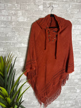 Load image into Gallery viewer, Knoxs, Lace Up Soft Acrylic Hoodie Poncho w/ Fringe
