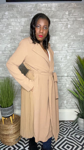 Willow, Trench Coat with Back Sheer Pleats Midi Jacket w/ belt
