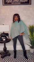 Load image into Gallery viewer, Turquoise Marl Striped Fringed Poncho