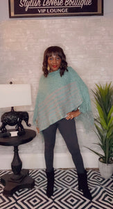 Turquoise Marl Striped Fringed Poncho