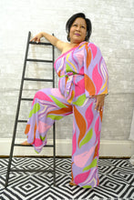 Load image into Gallery viewer, One Shoulder Abstract Print Jumpsuit with Belt