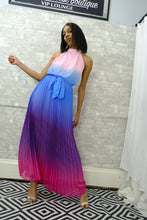 Load image into Gallery viewer, Ombre Pleated High Neck Belted Maxi Dress