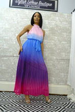 Load image into Gallery viewer, Ombre Pleated High Neck Belted Maxi Dress