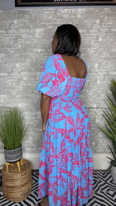Reyana, Sweetheart V-nk Printed Woven Midi Dress