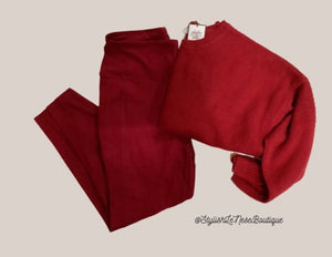 Ebony, Red Tunic Waffle Stitch Curved Hem Sweater - Plus
