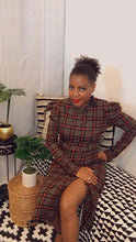 Load image into Gallery viewer, Niyana, Crew Neck Puff Long Slv Plaid Print Dress w/ Slit