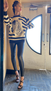 Zebra, Long Sleeve Stripe Zebra Embroidery Sweater