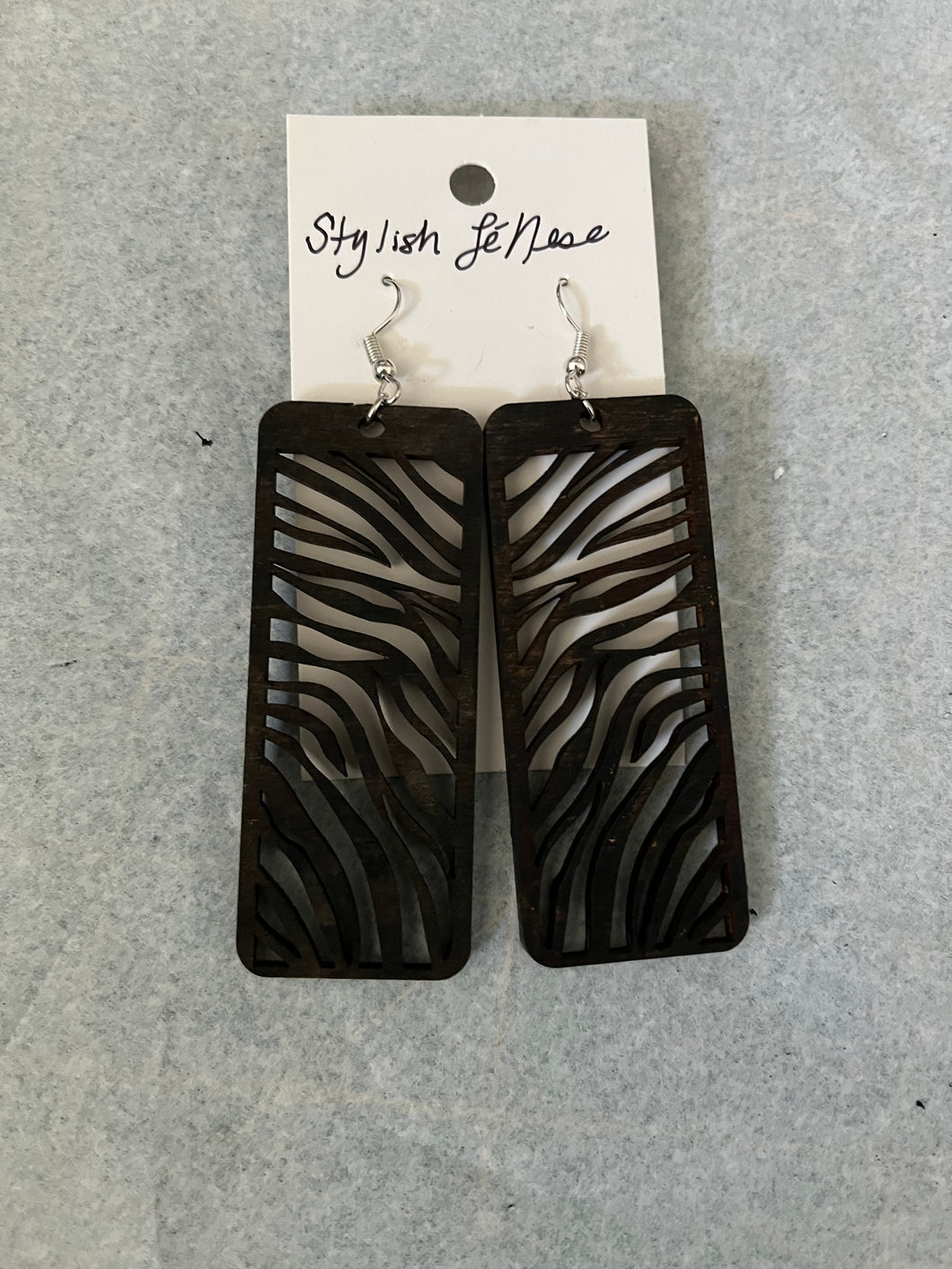 Cut Out Zebra Motif Painted Wood Earrings - Exclusive