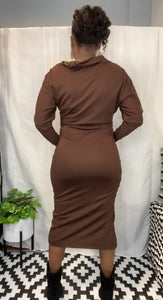 Nairobi Asymmetric Long Sleeve Zipper detail Midi Dress