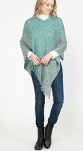 Load image into Gallery viewer, Turquoise Marl Striped Fringed Poncho
