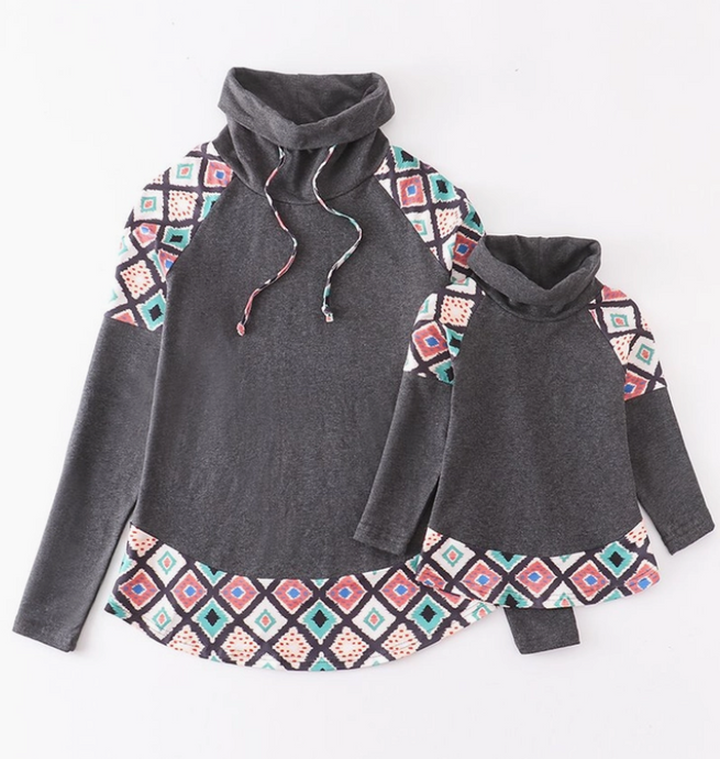 Mommy and Me, Print Cowl Neck Knit Shirt Poncho
