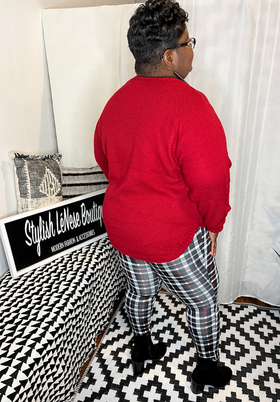 Ebony, Red Tunic Waffle Stitch Curved Hem Sweater - Plus – Stylish LeNese  Boutique