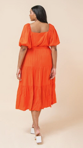 Flight, Square Neck Elbow Sleeve Midi Dress - Plus